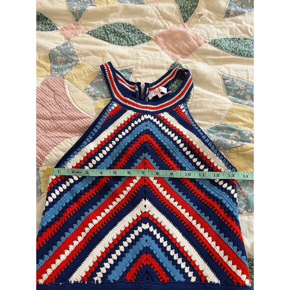 Parker Waverly Knit Crochet Dress Floral Red White Blue Halter Mini Ruffle 0 - Picture 10 of 10